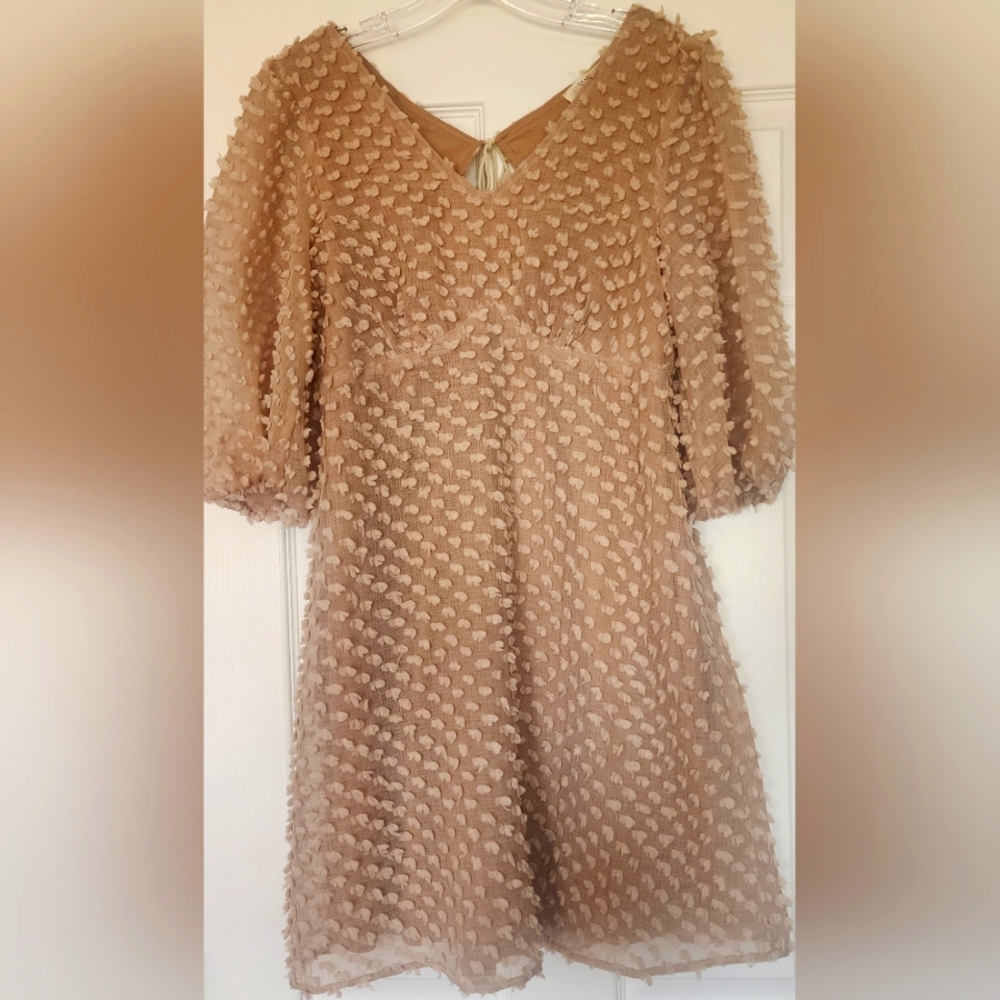 Beige open back mini dress